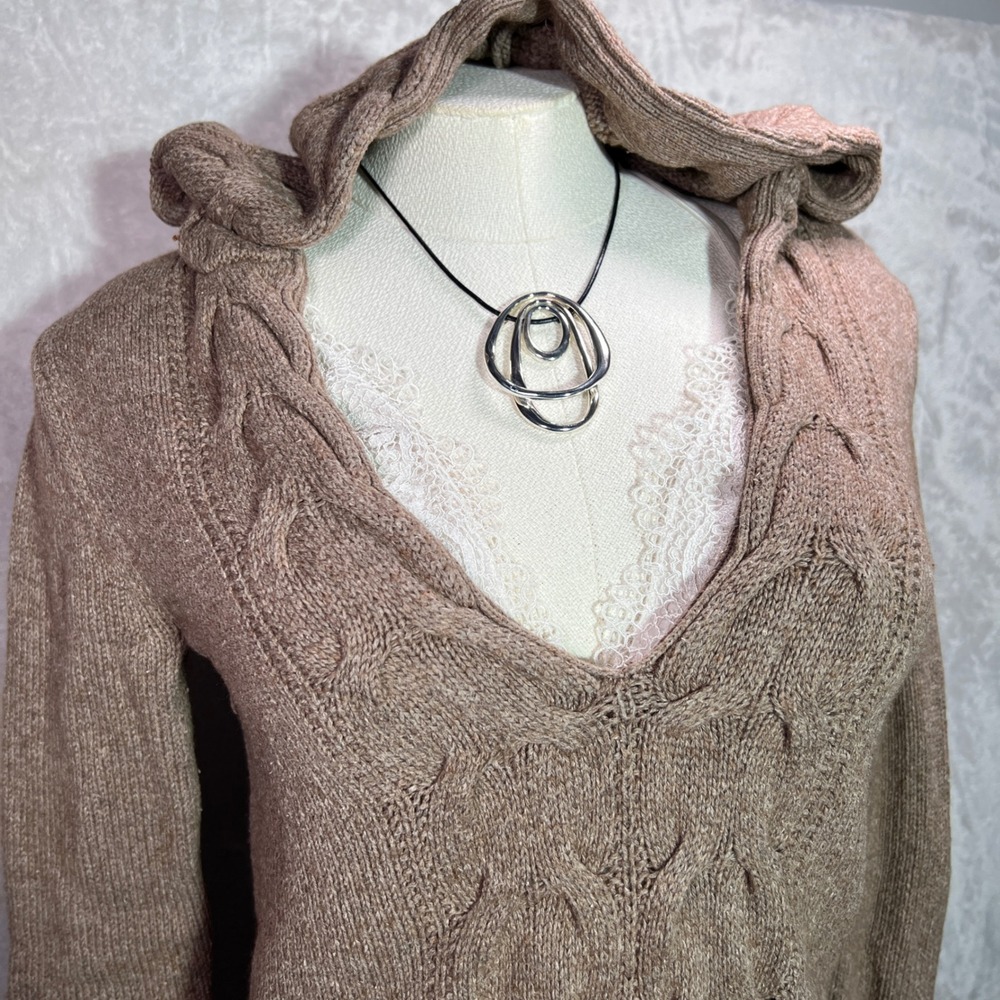 Y2K Old Navy Cable Knit Hooded Sweater XS Brown 2000s Goblin Forest‎ Grunge Wool